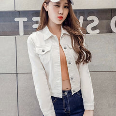 Flap Pockets Denim Jackets Long Sleeves Single Breasted Button Lapel