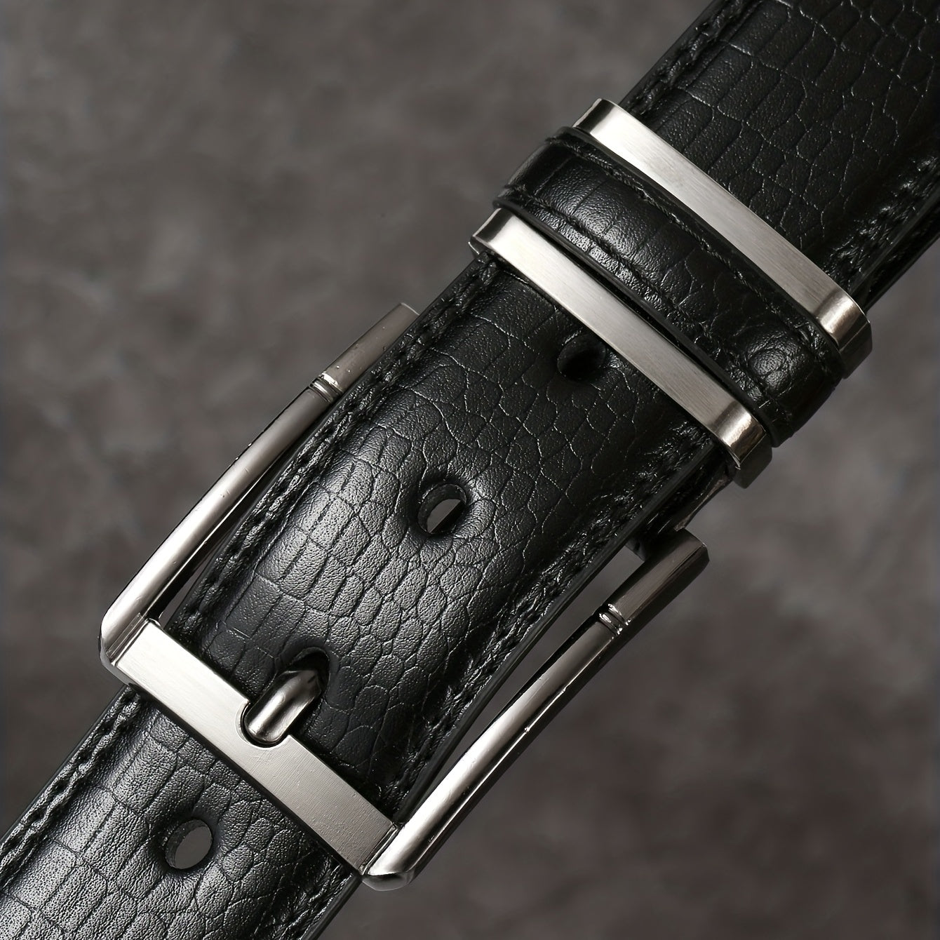 Men's Lizard Pattern Double Circle PU Leather Belt