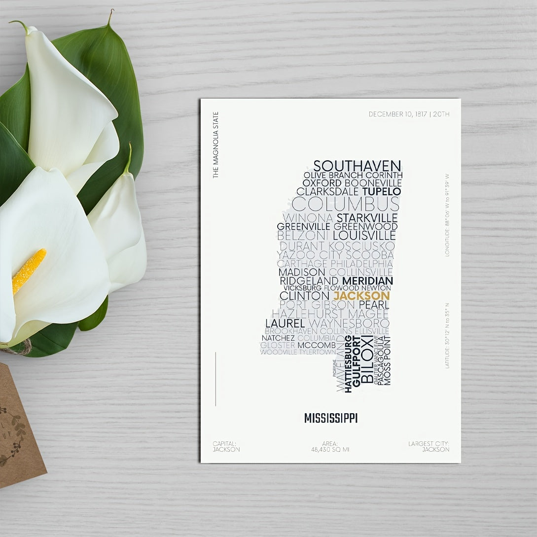 Mississippi State Letter Maps Stickers Modern Typography Art Series