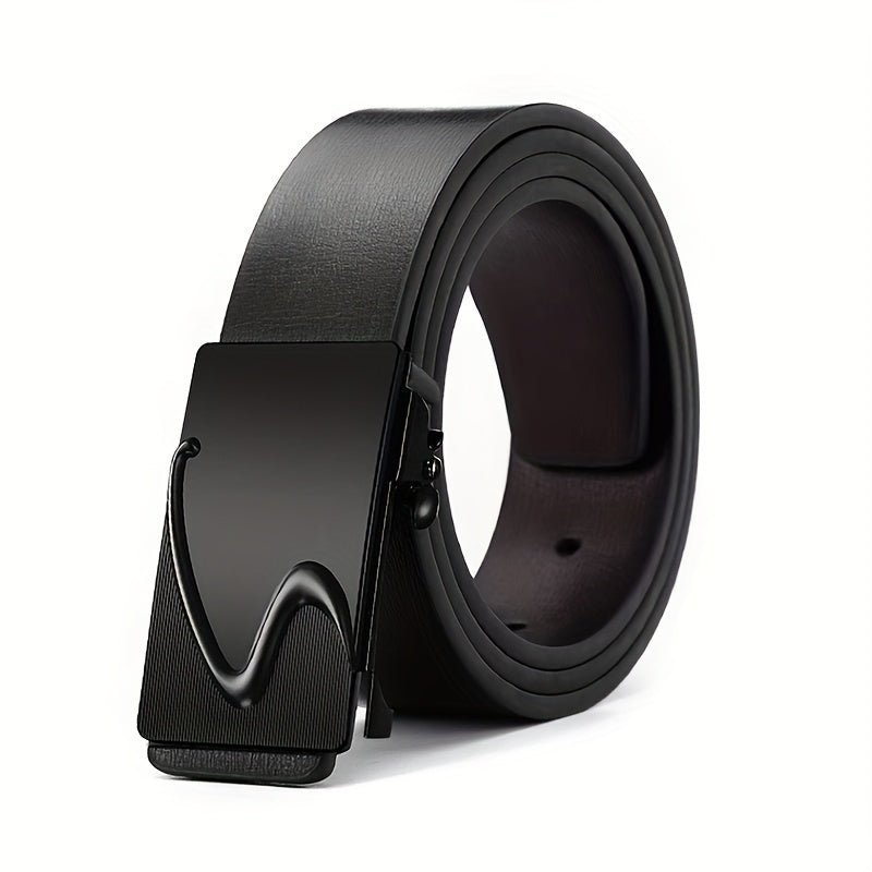 Men's Smooth Buckle PU Leather Belt for Business Travel
