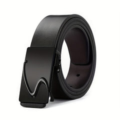 Men's Smooth Buckle PU Leather Belt for Business Travel