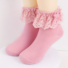 3 Pairs Girl Socks Love Bow Ruffled Princess Socks