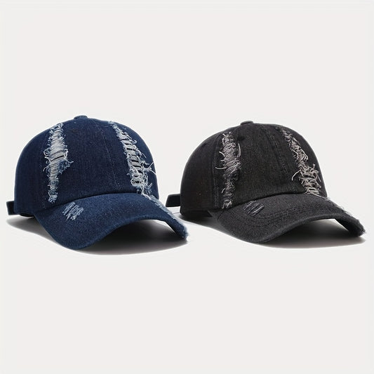 Washed Ripped Denim Peaked Cap Outdoor Sun Protection Baseball Cap