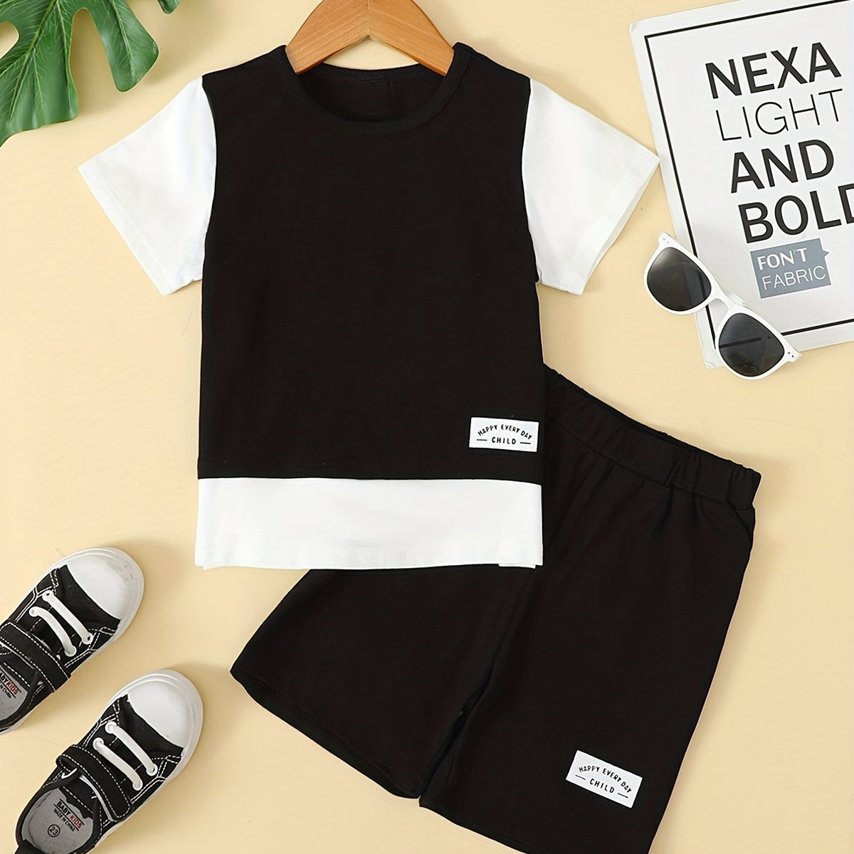 Boys Block T Shirt And Shorts Set Casual Short Sleeve Top And Pants