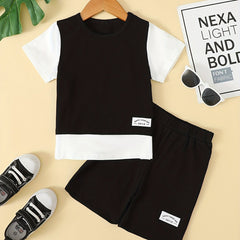 Boys Block T Shirt And Shorts Set Casual Short Sleeve Top And Pants