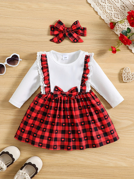 Toddler Baby Girls Stylish Red Block Bow Dress