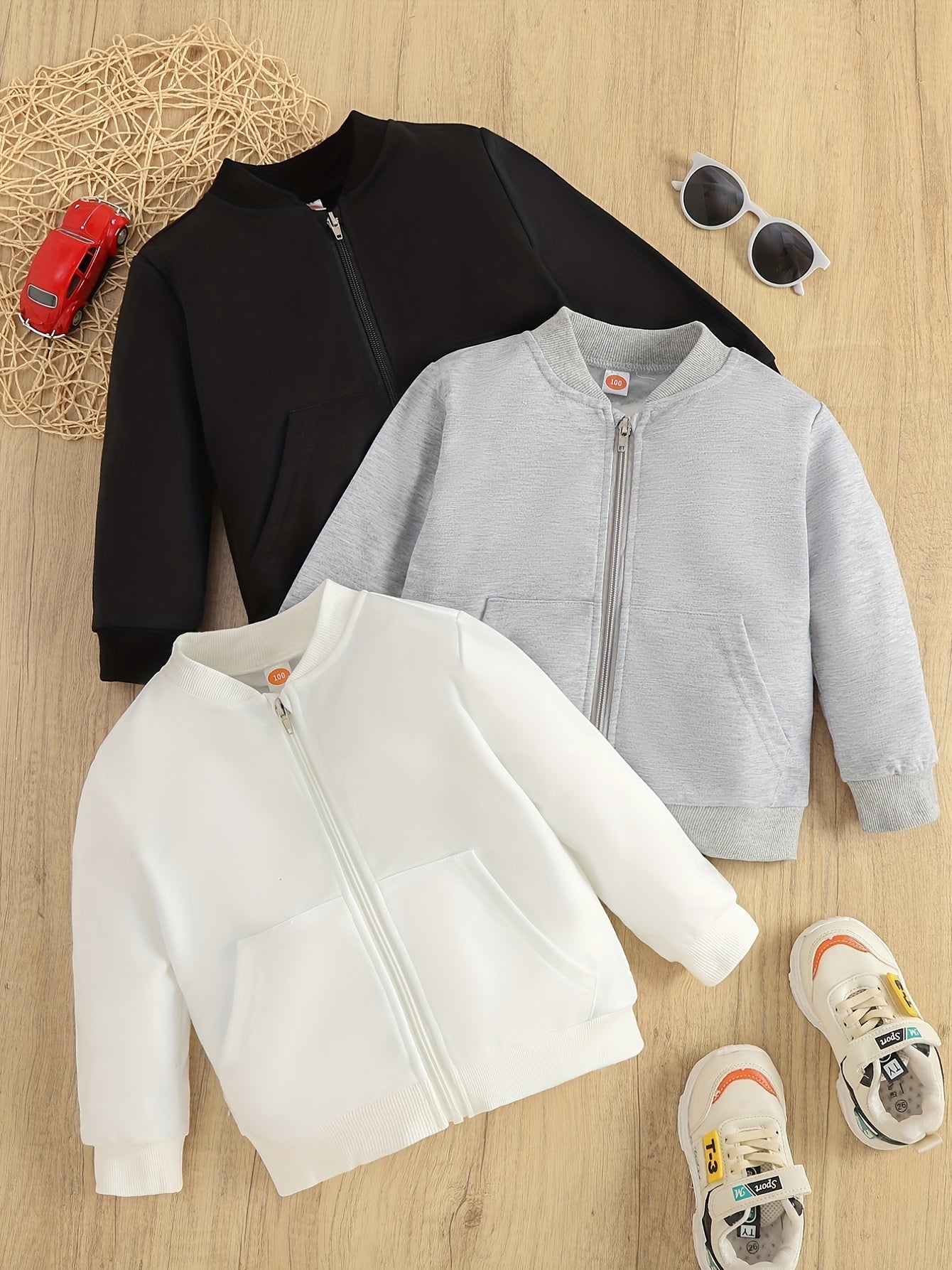Girls' 3pcs Zipper Cardigan Jacket with Pockets