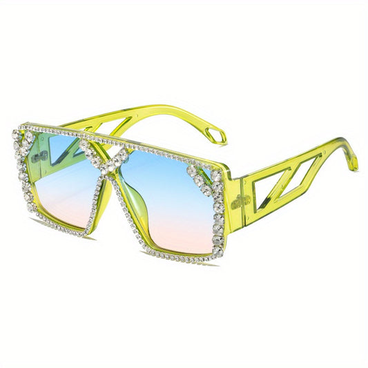 Y2K Oversized Square Sunglasses Rhinestone Gradient UV400