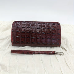 Vintage Crocodile Embossed Long Wallet Zipper Around Coin Purse Faux Leather