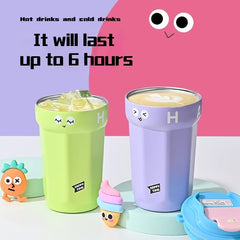 450ml Solid Coffee Cup Cartoon Strap Stainless Steel Water Cup