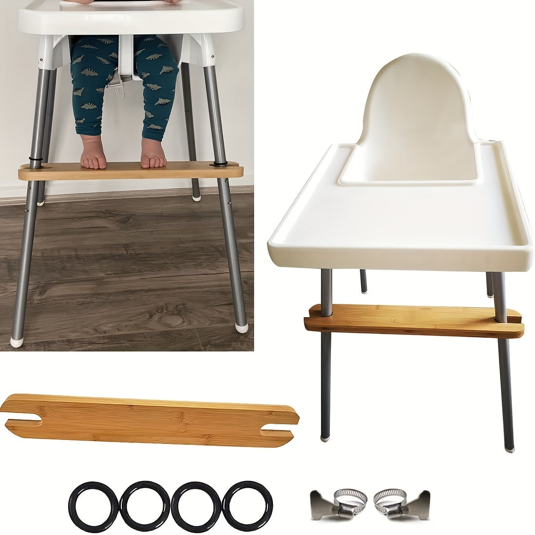 Adjustable Bamboo Baby High Chair with Footrest