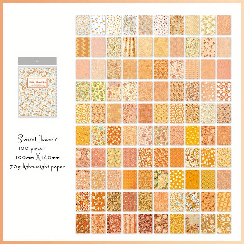 Retro Paper Set 100 Sheets Plant Book Series Background