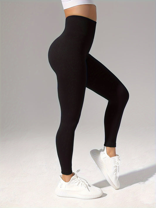 Solid Fitness Sports Leggings High Stretch Slim Fit Workout Pants