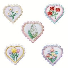 Heart Flower Iron On Patches for Kids Sew On Embroidered Applique
