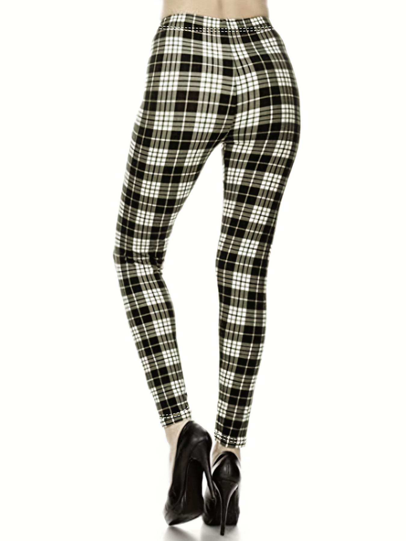 Plaid Print Skinny Leggings Stretchy Leggings Women's Clothing