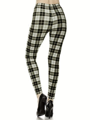 Plaid Print Skinny Leggings Stretchy Leggings Women's Clothing