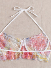  Tie Dye Floral Lace Halter Bra & Panty Set