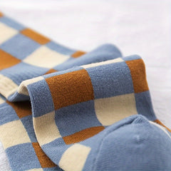 12 Pairs Striped & Plaid Print Mid Tube Socks Women's Stockings