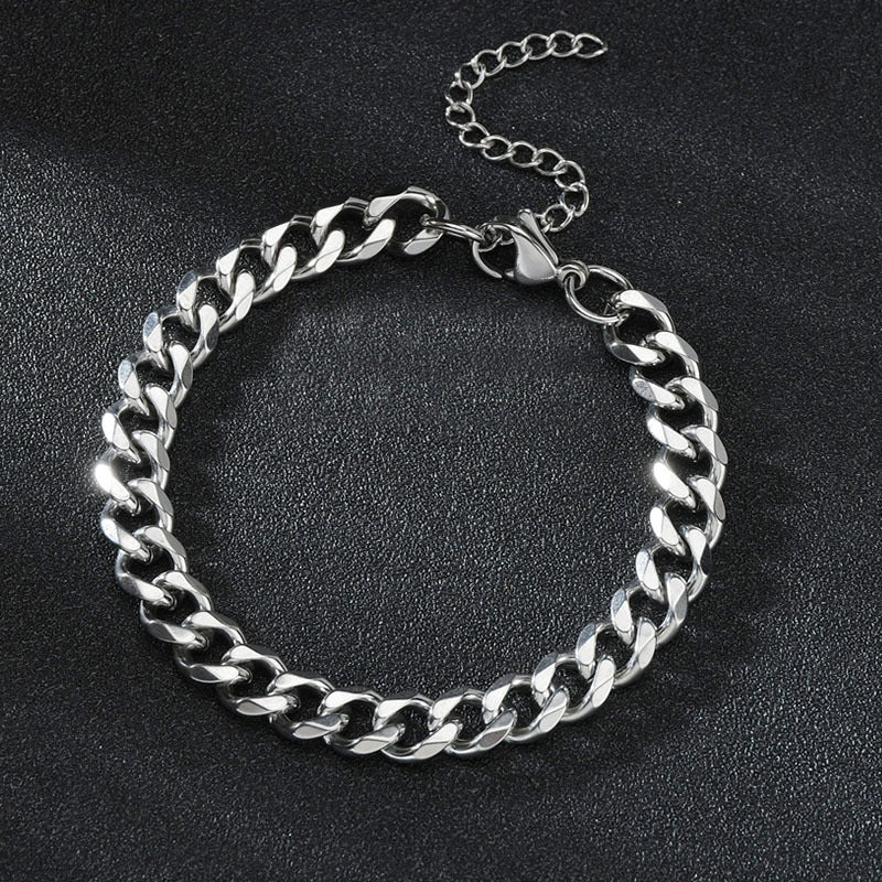 Men's Silver Stainless Steel Chain Bracelet Cuban Link Domineering Style