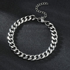 Men's Silver Stainless Steel Chain Bracelet Cuban Link Domineering Style