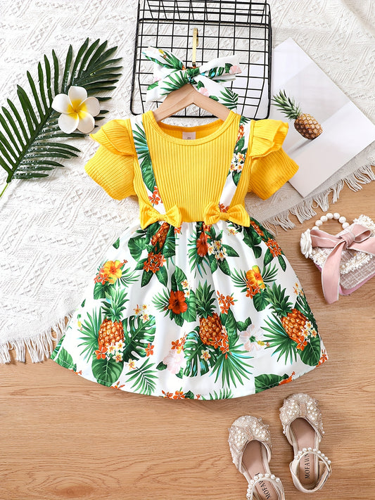 Toddler Girls Butterfly Graphic Suspenders Spliced Princess Dress