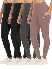 4Pcs High Waist Yoga Pants Tummy Control Slimming Leggings Women's Activewear
