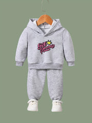 Girls Crown Pattern Hooded Sweatshirt & Sweatpants Set
