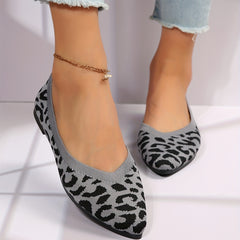 Leopard Print Pointed Toe Ballet Flats Slip On Shoes Soft Sole Comfy Walking