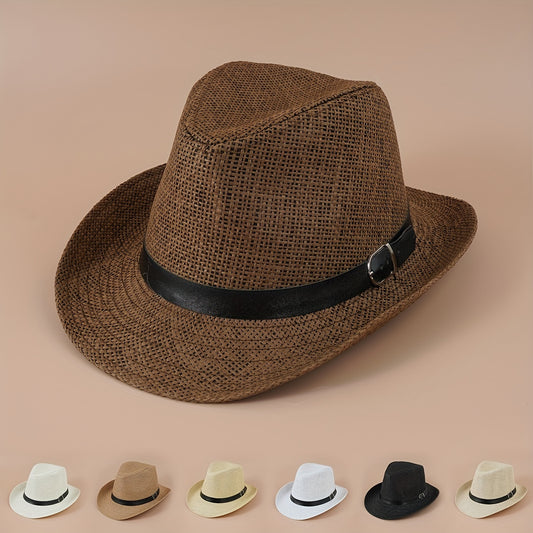 Vintage Belt Decor Cowboy Hats Sunscreen Straw Hat Solid Sun Hat