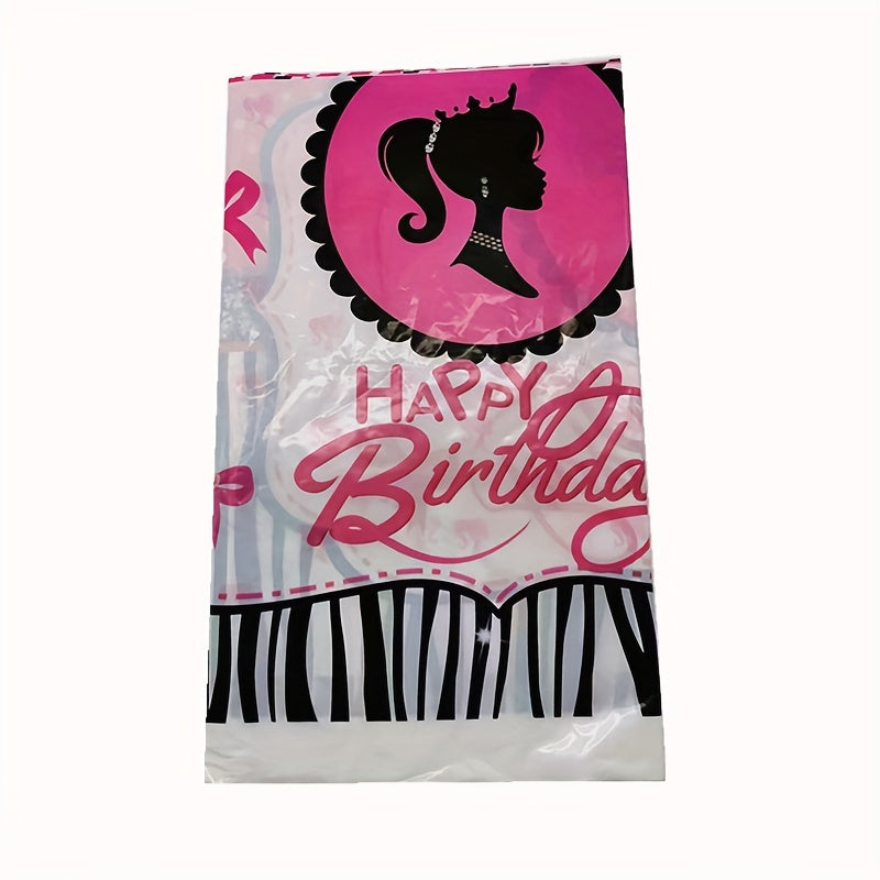 Pink Happy Birthday Tablecloth Princess Themed Party Supply Wedding Tea Party