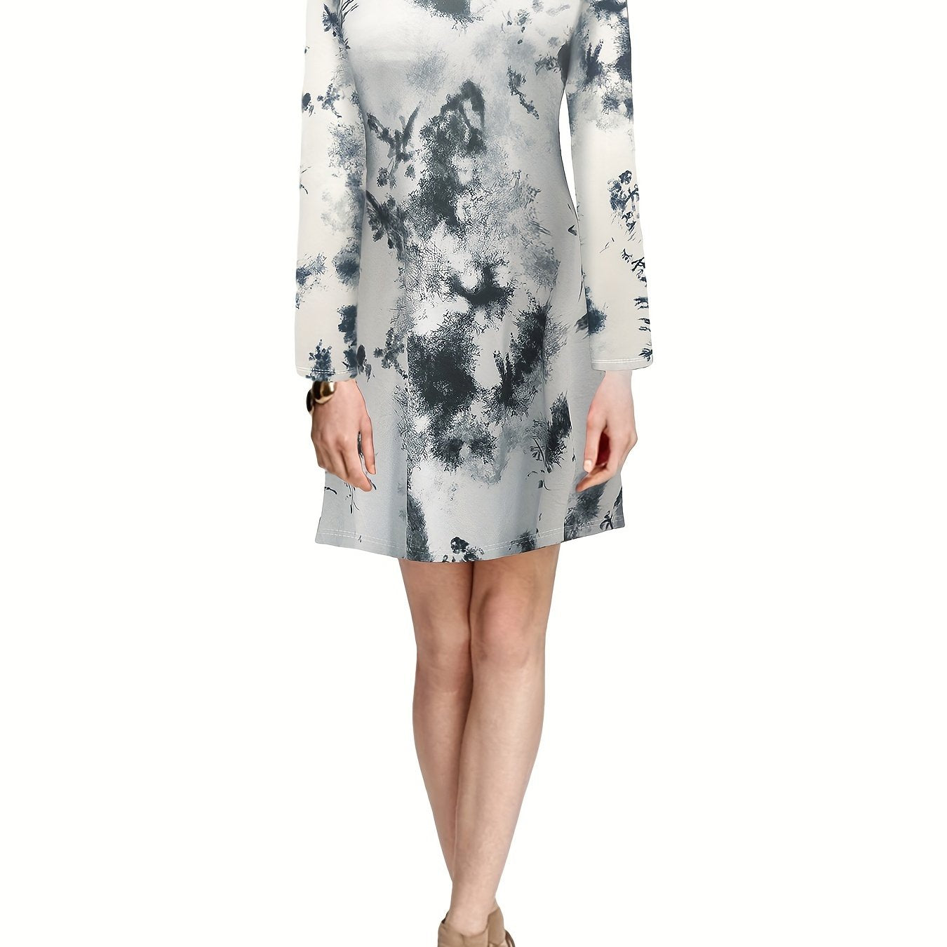  Tie Dye Long Sleeve Casual Dress
