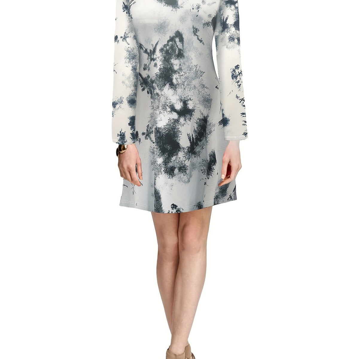  Tie Dye Long Sleeve Casual Dress