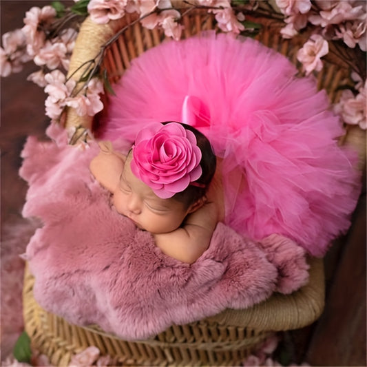 Newborn Pink Baby Photography Props Tutu Skirt & Headband