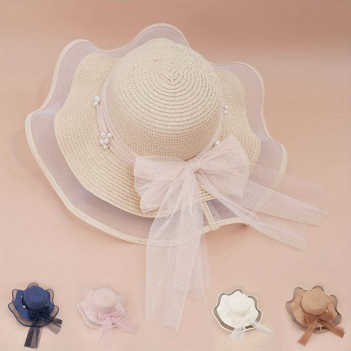 Polyester Sunscreen Mesh Hat Summer Unisex Hat Straw Hat Large Brim Sun Hat