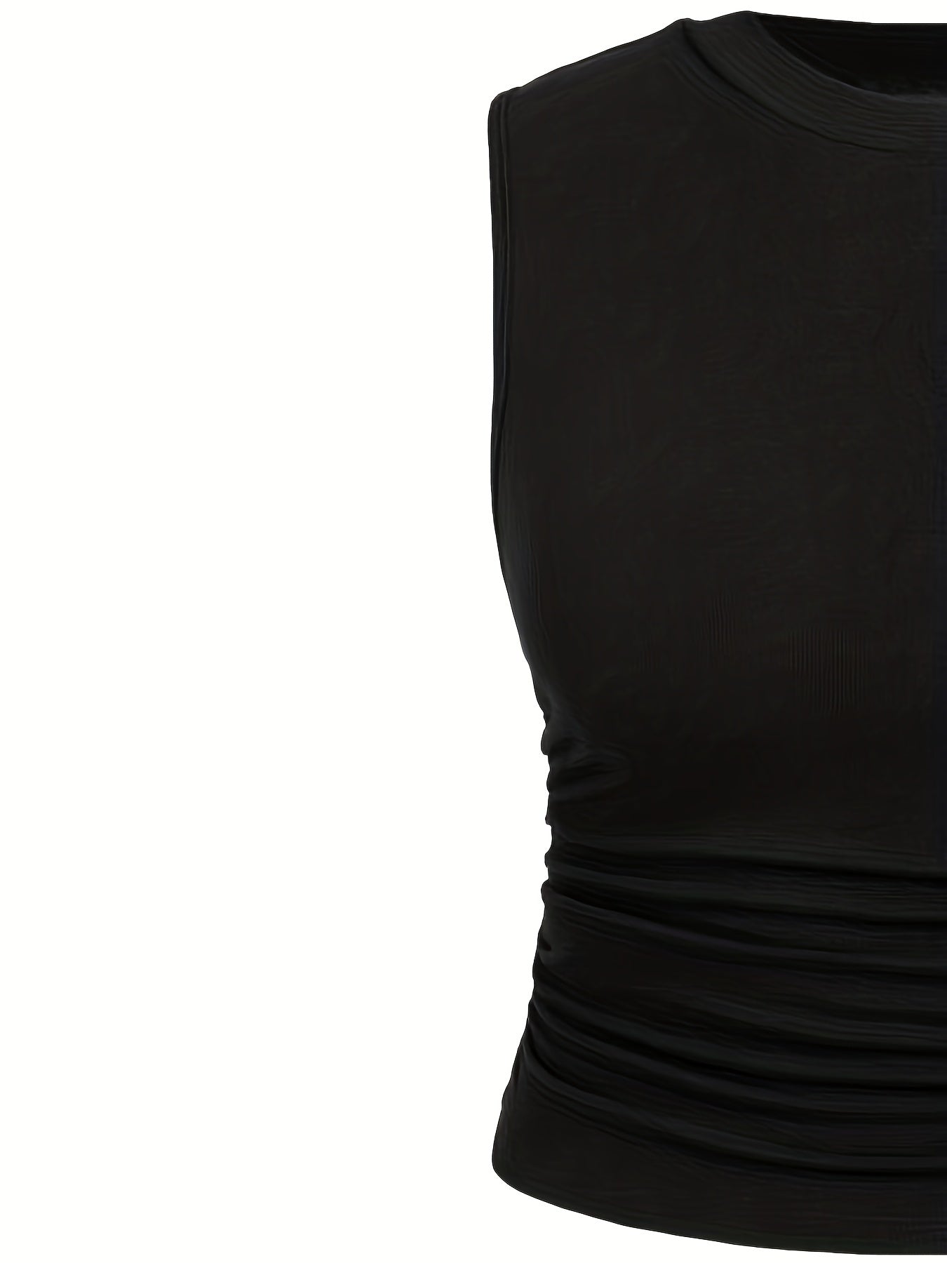  Solid Ruched Tank Top Round Neck Stretch Slim Fit