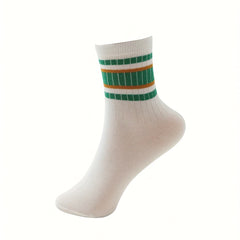 5 Pairs Striped Sports Socks Comfy & Breathable Mid Tube Socks