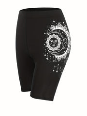 Moon & Sun Print Short Leggings Women's Clothing