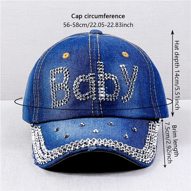 Rhinestone BABY Baseball Cap Denim Washed Distressed Dad Hat