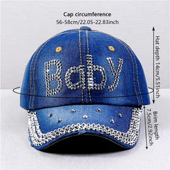 Rhinestone BABY Baseball Cap Denim Washed Distressed Dad Hat