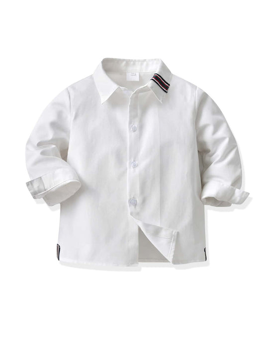 Boys Solid Long Sleeve Button Down Lapel Shirt