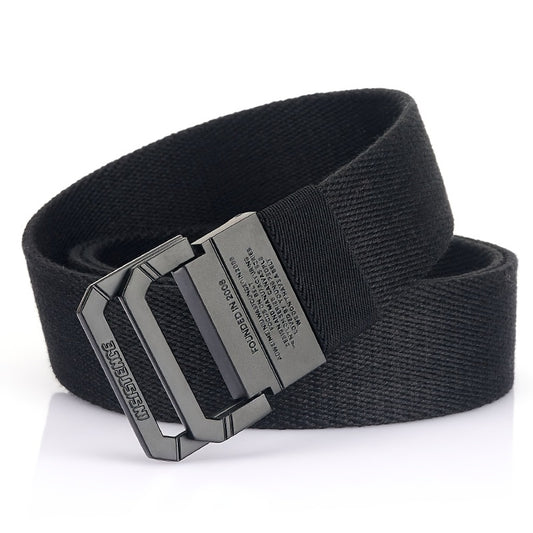 Casual Braided Leather Belt with Double Loop Canvas for Men