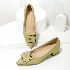 Women's Metallic Buckle Slip On Block Heel Shoes