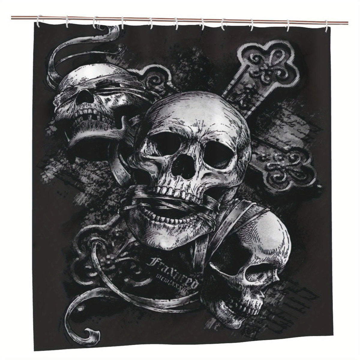 Skull Of The Dead Gothic Pattern Shower Curtain Toilet Seat Bathroom Mat Set