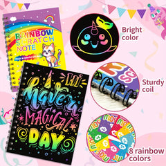 16 Pack Rainbow Scratch Off Drawing Paper for Kids Party