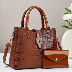 Crocodile Pattern Handbag Set: Tote Bag & Clutch Purse