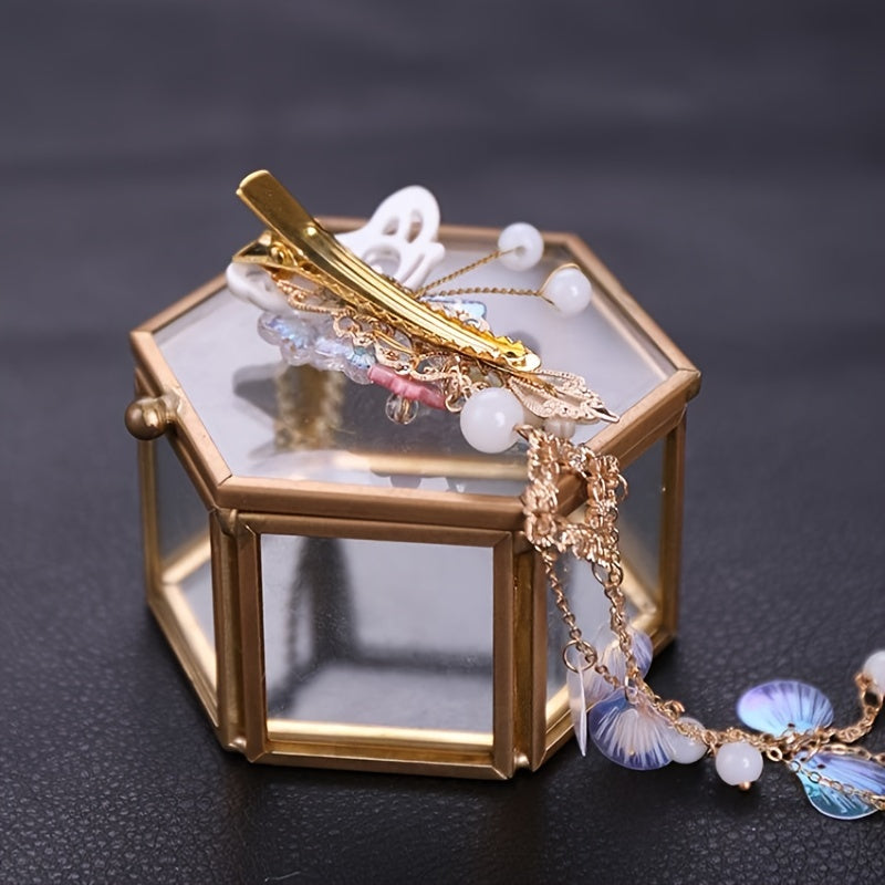 Butterfly Flower Hair Clip with Beads Tassel