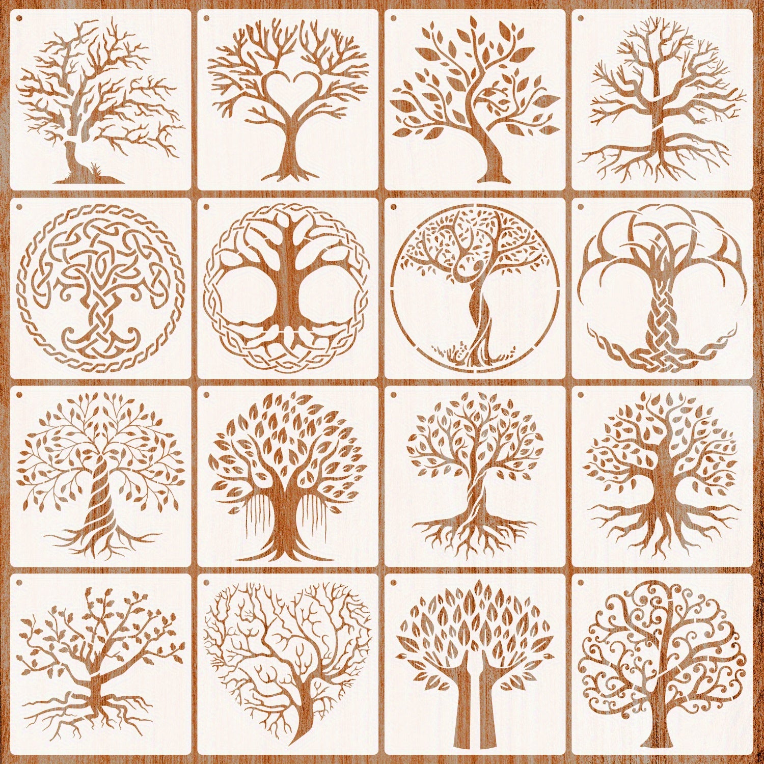 16pcs Tree Stencils Tree Of Life for Painting Airbrush Natural Plants Palm Tree
