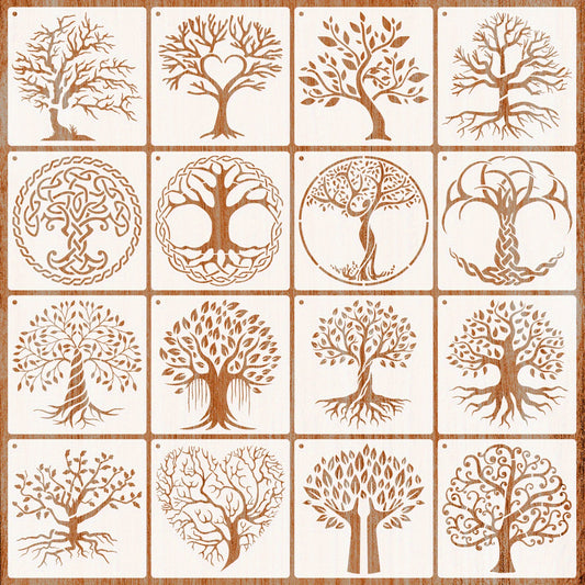 16pcs Tree Stencils Tree Of Life for Painting Airbrush Natural Plants Palm Tree
