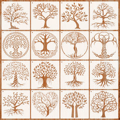 16pcs Tree Stencils Tree Of Life for Painting Airbrush Natural Plants Palm Tree