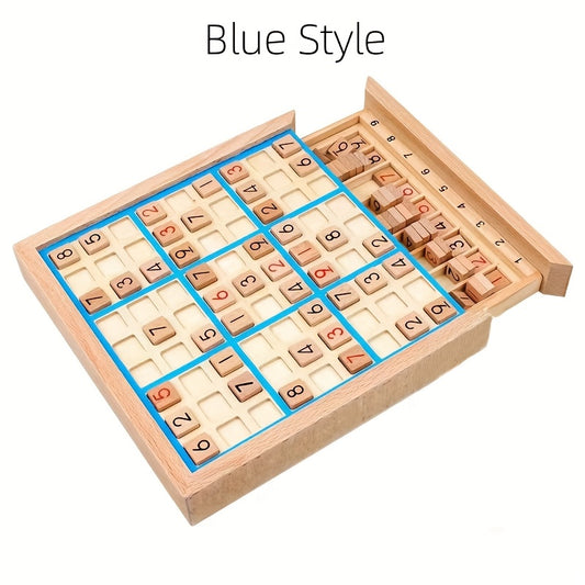 Wooden Sudoku Board Game with Drawer 2 in 1 Dual Grid Puzzle & Brain Teaser Toy
